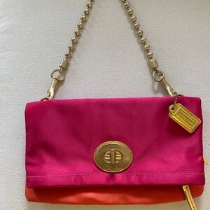 Vintage COACH Amanda Satin Fold-Over Flap Clutch Shoulder Handbag